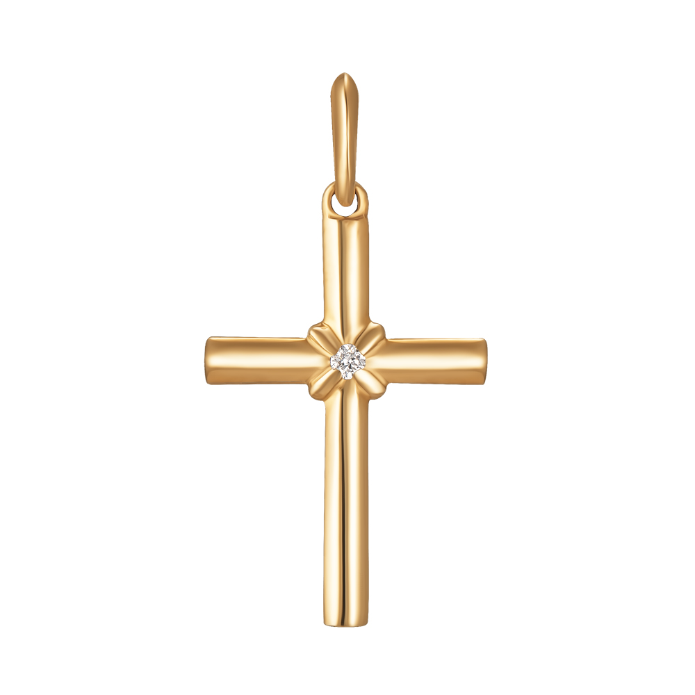 Крестик из желтого золота с бриллиантом Dress code. Артикул: 310856320301 - Ювелирный Дом SOVA Jewelry House