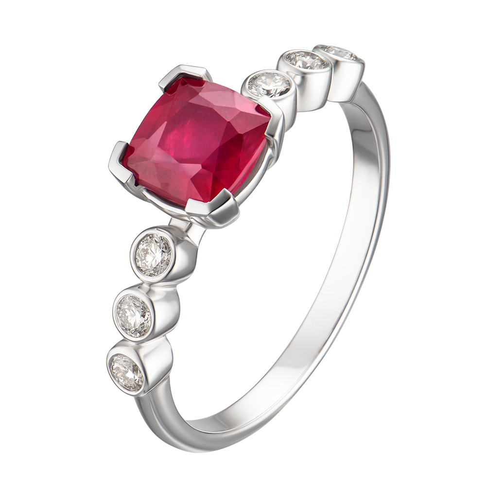 White gold ring with a ruby. Code: 119030120201. Buy a ring | SOVA