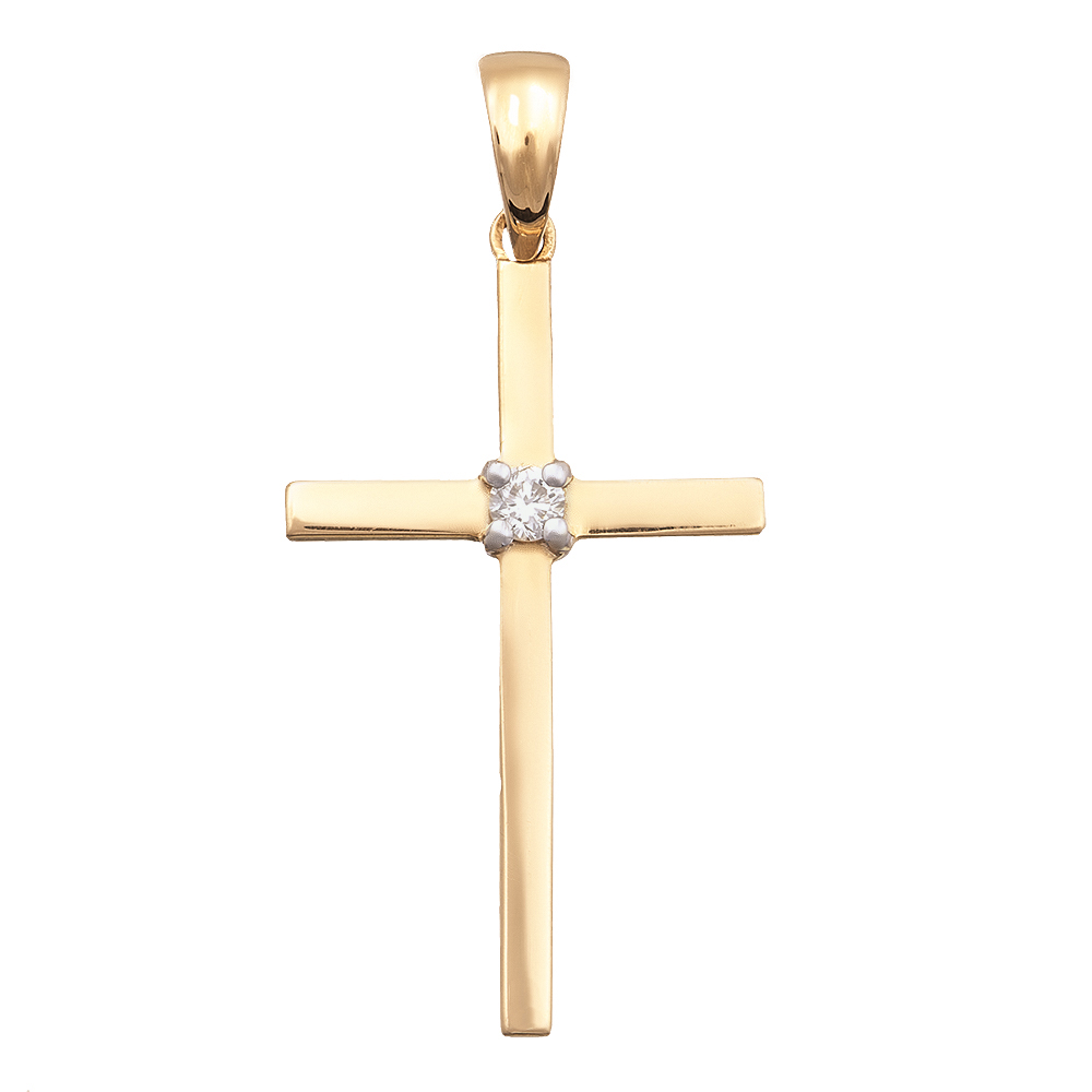 Крестик из желтого золота с бриллиантом SOVA Classic. Артикул: 310078720301 - Ювелирный Дом SOVA Jewelry House